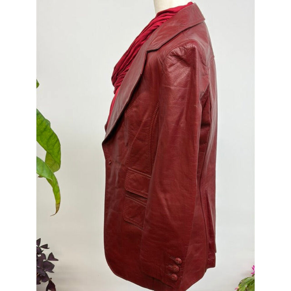 Rich burgundy-red leather jacket by the tannery